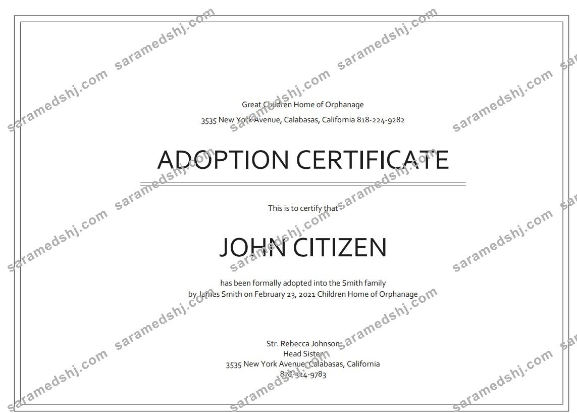USA Adoption Certificate